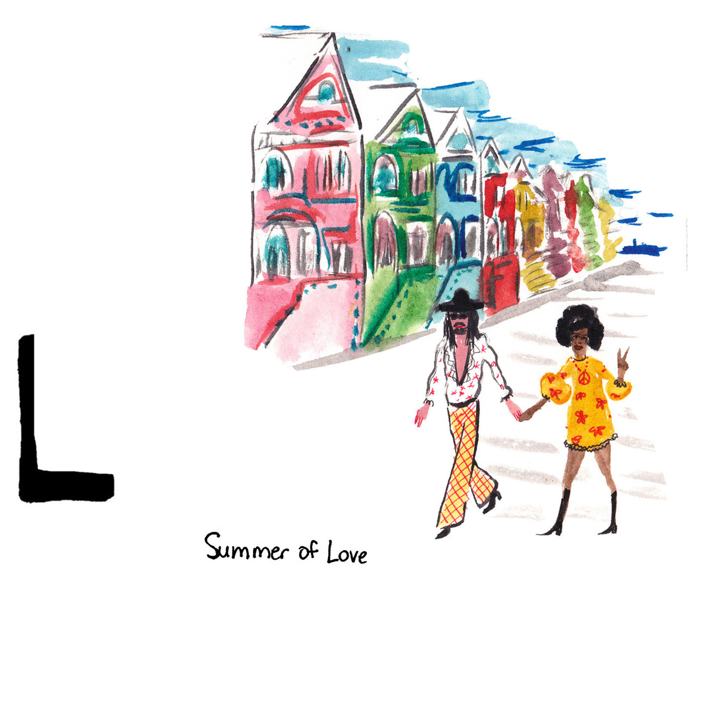 L is for Summer of Love. Over 100,000 people were reported to have traveled to San Francisco’s Haight-Ashbury neighborhood to peacefully demonstrate in response to the government's contentious involvement in the Vietnam War during the Summer of 1967, coining it ‘The Summer of Love.’