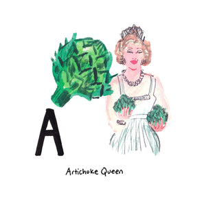 A is for Artichoke Queen. Castroville is known as the ‘Artichoke Capital of the World’. In 1947 a young woman named Norma Jean became the first crowned ‘Artichoke Queen’. Shortly thereafter she headed to Hollywood to become an actress and changed her name to Marilyn Monroe. 