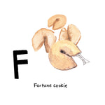 F is for Fortune Cookie. A California invention inspired by the Japanese fortune tradition o-mikuji.