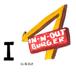 I is for In-N-Out. In-N-Out is an iconic California drive-through eatery serving classic hamburgers. They served their first hamburger in the suburb of Baldwin Park outside of Los Angeles in 1948.