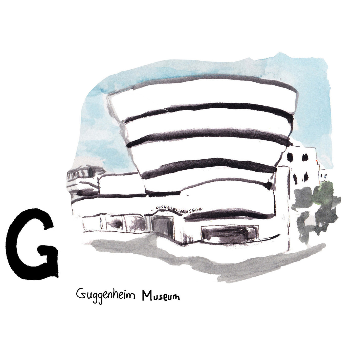 G is for Guggenheim Museum. Named after the first owner, Solomon R. Guggenheim, the museum moved into its iconic 20th century architecture building designed by Frank Lloyd Wright in 1952.