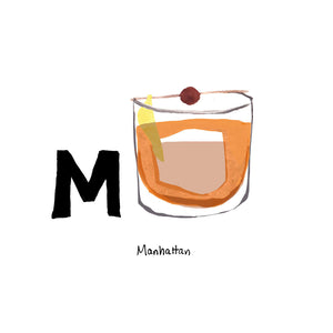 M is for Manhattan. The origination of the cocktail made solely of whiskey, vermouth and bitters is unconfirmed, but is claimed to have been invented in the Manhattan Club, according to their history book.