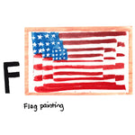 F is for Flag Painting. Internationally acclaimed artist Jasper Johns was born and raised in the state of South Carolina. The flag painting was inspired by a dream during his time in the military, and it is likely his best known work. It was painted in 1983, and sold in 2014 at Sotheby’s New York for $36m.